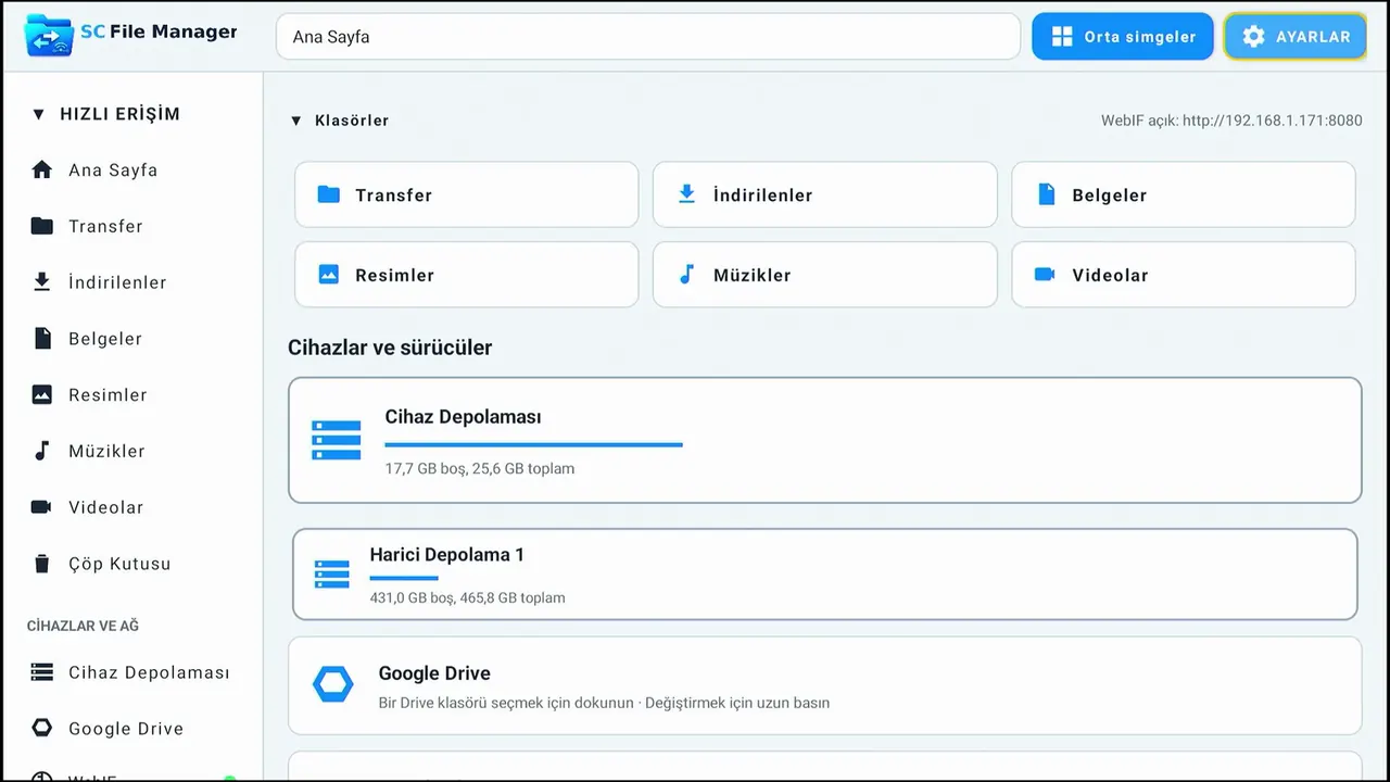 SC File Manager TV arayüzü