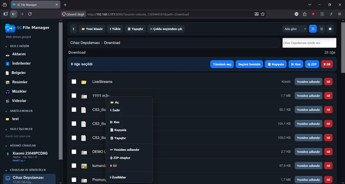 SC File Manager WebIF ekran görüntüsü 2
