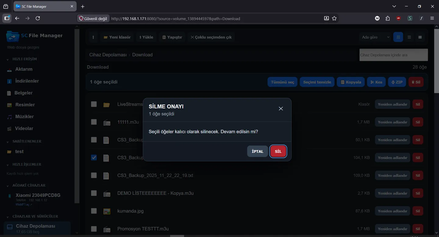 SC File Manager WebIF ekran görüntüsü 3